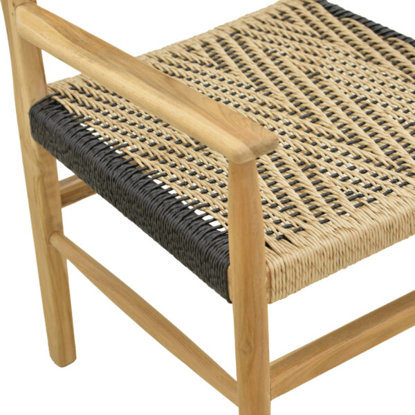 Πολυθρόνα Fermilo σκελετός teak ξύλο με pe σχοινί σε φυσική-μαύρη απόχρωση 55x67x86εκ