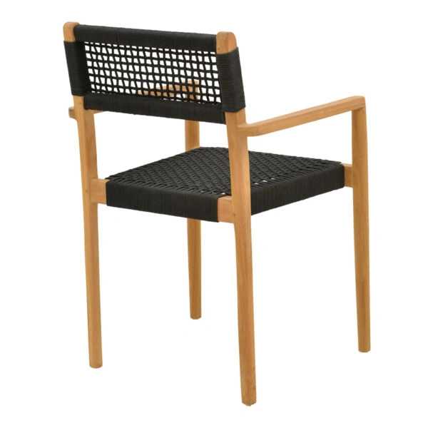 Πολυθρόνα Lengan  σκελετός teak ξύλο σε φυσική απόχρωση-μαύρο σχοινί 54x52x80εκ