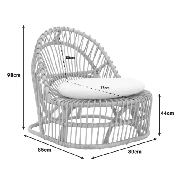 Πολυθρόνα Tromso  pe rattan σε φυσική απόχρωση με εκρού χρώμα μαξιλάρι 80x85x98εκ