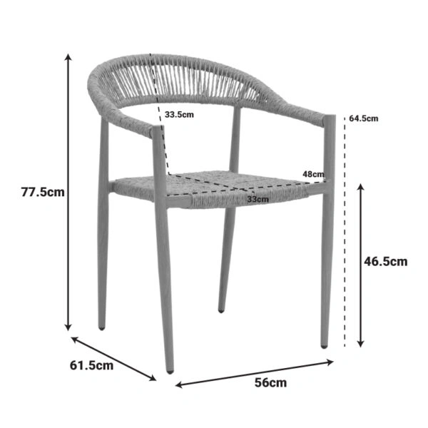 Πολυθρόνα Rayana  στοιβαζόμενη αλουμίνιο - pe rattan σε φυσική απόχρωση 56x61,5x77,5εκ