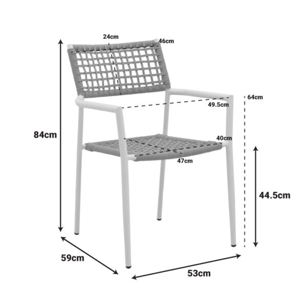 Πολυθρόνα Castal  στοιβαζόμενη μέταλλο σε λευκή -pe σχοινί σε φυσική απόχρωση 53x59x84εκ