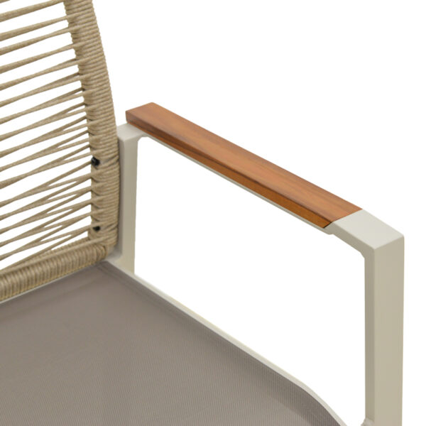 Πολυθρόνα Aegean  στοιβαζόμενη -teak- αλουμίνιο και μόκα textline με pe σχοινί μπεζ 56,5x58x91εκ