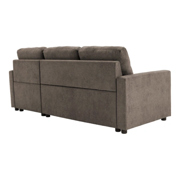 Γωνιακός αναστρέψιμος καναπές κρεβάτι Napora  με αποθηκευτικό χώρο γκρι-μπεζ ύφασμα 214x83/138x90εκ