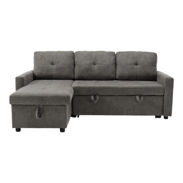 Γωνιακός αναστρέψιμος καναπές κρεβάτι Napora  με αποθηκευτικό χώρο γκρι ύφασμα 214x83/138x90εκ