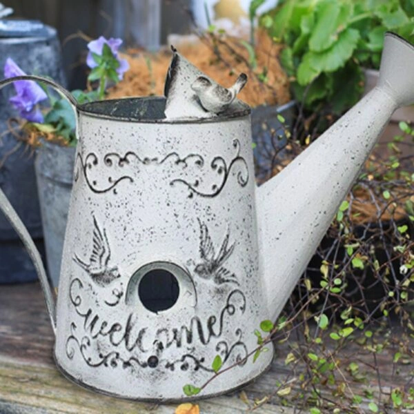 Artekko Birdhouse Μεταλλικό Διακοσμητικό Ποτιστήρι σε Λευκή Πατίνα (36x17x27)cm