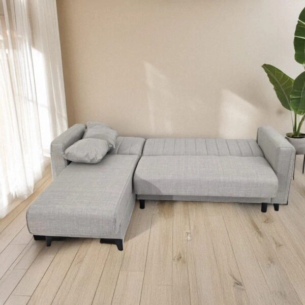Artekko Pixie Γκρι Τριθέσιος Καναπές Κρεβάτι με Αναστρέψιμη Γωνία και Αποθηκευτικό Χώρο (200x135x85)cm Κρεβάτι (180x100x45)cm