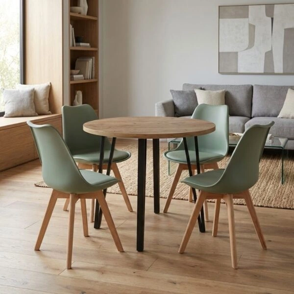 Σετ τραπεζαρία 5τμχ Xana - Viva Megapap χρώμα sepet oak - φυστικί Ø90x77,7εκ.