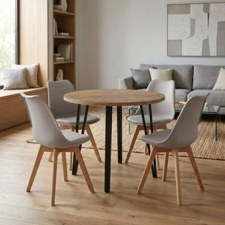 Σετ τραπεζαρία 5τμχ Xana - Viva Megapap χρώμα sepet oak - cappuccino Ø90x77,7εκ.