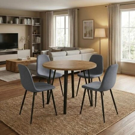 Σετ τραπεζαρία 5τμχ Xana - Iris Megapap χρώμα sepet oak - γκρι Ø90x77,7εκ.