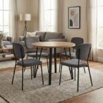 Σετ τραπεζαρία 5τμχ Xana - Kevin Megapap χρώμα sepet oak - γκρι Ø90x77,5εκ.