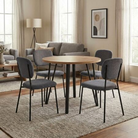 Σετ τραπεζαρία 5τμχ Xana - Kevin Megapap χρώμα sepet oak - γκρι Ø90x77,5εκ.