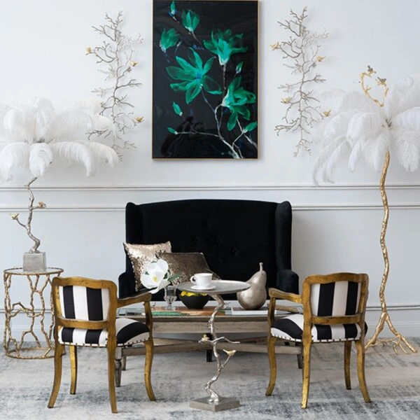 Artekko Branch Ασημί Μεταλλικό Βοηθητικό Τραπέζι με Χρυσές Λεπτομέρειες (43x43x71)cm