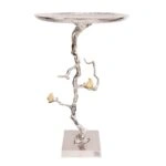 Artekko Branch Ασημί Μεταλλικό Βοηθητικό Τραπέζι με Χρυσές Λεπτομέρειες (43x43x71)cm