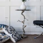 Artekko Branch Ασημί Μεταλλικό Βοηθητικό Τραπέζι με Χρυσές Λεπτομέρειες (43x43x71)cm