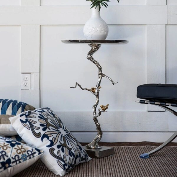 Artekko Branch Ασημί Μεταλλικό Βοηθητικό Τραπέζι με Χρυσές Λεπτομέρειες (43x43x71)cm