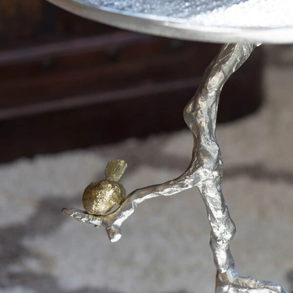 Artekko Branch Ασημί Μεταλλικό Βοηθητικό Τραπέζι με Χρυσές Λεπτομέρειες (43x43x71)cm