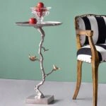 Artekko Branch Ασημί Μεταλλικό Βοηθητικό Τραπέζι με Χρυσές Λεπτομέρειες (43x43x71)cm