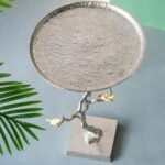 Artekko Branch Ασημί Μεταλλικό Βοηθητικό Τραπέζι με Χρυσές Λεπτομέρειες (43x43x71)cm