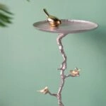 Artekko Branch Ασημί Μεταλλικό Βοηθητικό Τραπέζι με Χρυσές Λεπτομέρειες (43x43x71)cm