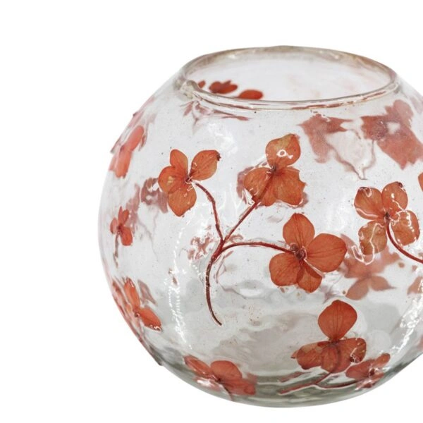 Artekko Aphelios Διάφανο Γυάλινο Βάζο με Πορτοκαλί Λουλούδια (14x14x13)cm