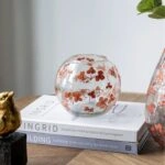 Artekko Aphelios Διάφανο Γυάλινο Βάζο με Πορτοκαλί Λουλούδια (14x14x13)cm