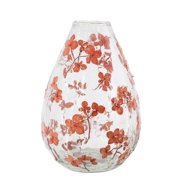 Artekko Aphelios Διάφανο Γυάλινο Βάζο με Πορτοκαλί Λουλούδια (15.2x15.2x23)cm