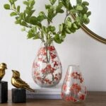 Artekko Aphelios Διάφανο Γυάλινο Βάζο με Πορτοκαλί Λουλούδια (15.2x15.2x23)cm