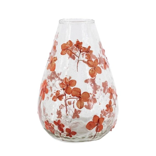 Artekko Aphelios Διάφανο Γυάλινο Βάζο με Πορτοκαλί Λουλούδια (12.5x12.5x18)cm