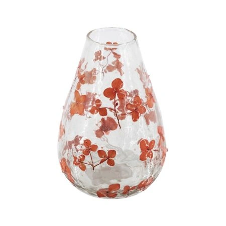 Artekko Aphelios Διάφανο Γυάλινο Βάζο με Πορτοκαλί Λουλούδια (12.5x12.5x18)cm
