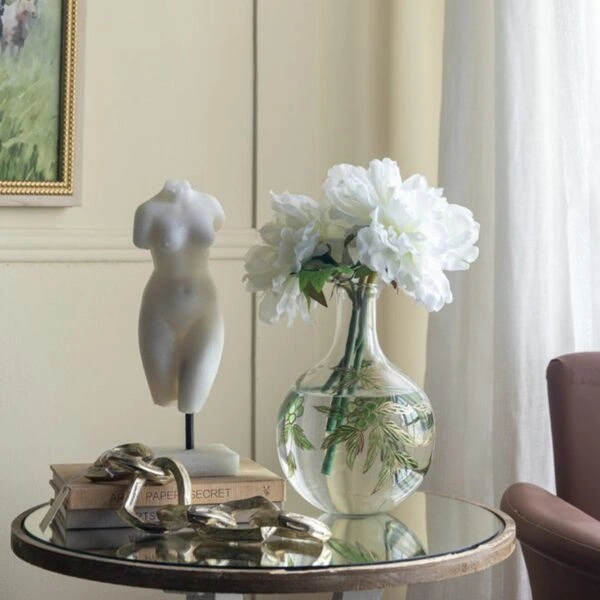 Artekko Aphelios Διάφανο Γυάλινο Βάζο Διακοσμημένο με Πράσινα Λουλούδια (20x20x28)cm