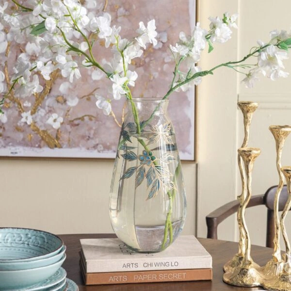 Artekko Aphelios Διάφανο Γυάλινο Βάζο Διακοσμημένο με Μπλε Λουλούδια (16.5x16.5x32)cm