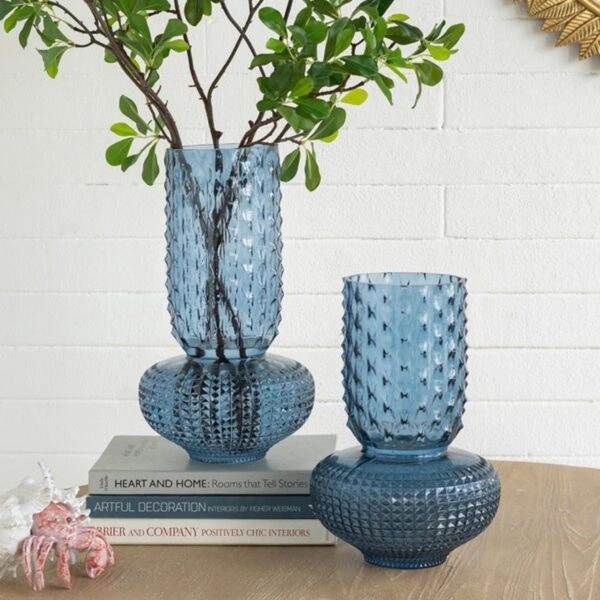 Artekko Glassy Μπλε Γυάλινο Βάζο (21.3x21.3x38.3)cm