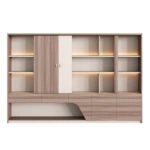 ΒΙΒΛΙΟΘΗΚΗ ΣΕΙΡΑ SUPERON HM2141 ΜΕΛΑΜΙΝΗ ΜΠΕΖ & ΦΥΣΙΚΟ--LED ΦΩΤΙΣΜΟΣ 300x40x200Υεκ