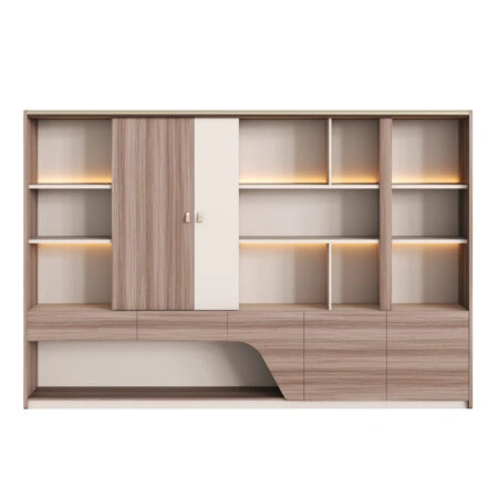 ΒΙΒΛΙΟΘΗΚΗ ΣΕΙΡΑ SUPERON HM2141 ΜΕΛΑΜΙΝΗ ΜΠΕΖ & ΦΥΣΙΚΟ--LED ΦΩΤΙΣΜΟΣ 300x40x200Υεκ