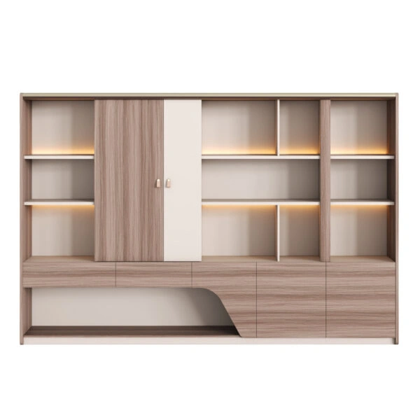 ΒΙΒΛΙΟΘΗΚΗ ΣΕΙΡΑ SUPERON HM2141 ΜΕΛΑΜΙΝΗ ΜΠΕΖ & ΦΥΣΙΚΟ--LED ΦΩΤΙΣΜΟΣ 300x40x200Υεκ