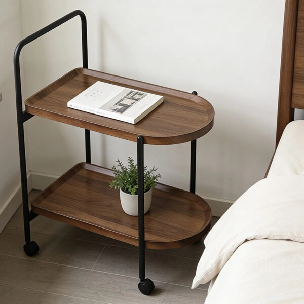 Βοηθητικό τραπέζι Whelea τροχήλατο mdf-μέταλλο καρυδί-μαύρο 40x60x69εκ