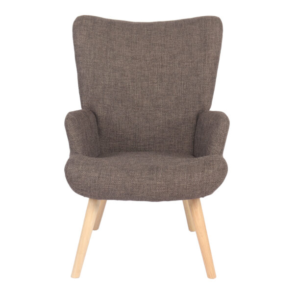 Πολυθρόνα-μπερζέρα Gerlina καφέ ύφασμα με πόδι σε φυσική απόχρωση 71x64x94εκ