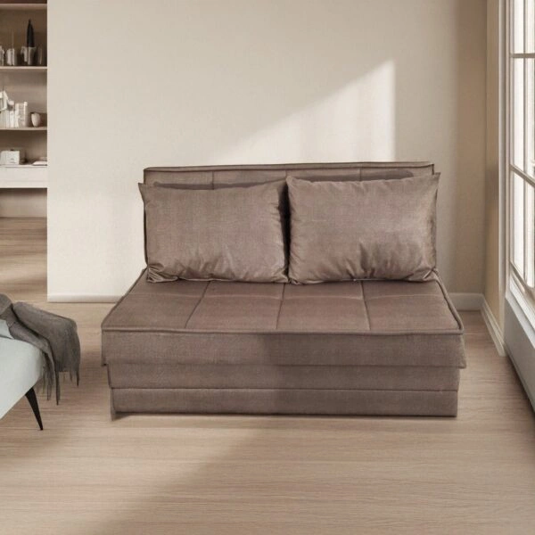 Artekko Thales Καφέ Διθέσιος Καναπές με Αποθηκευτικό Χώρο (110x140x90)cm Κρεβάτι (200x140x45)cm