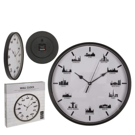 Ρολόι Τοίχου Skylines Λευκό/Μαύρο Πλαστικό Φ30cm