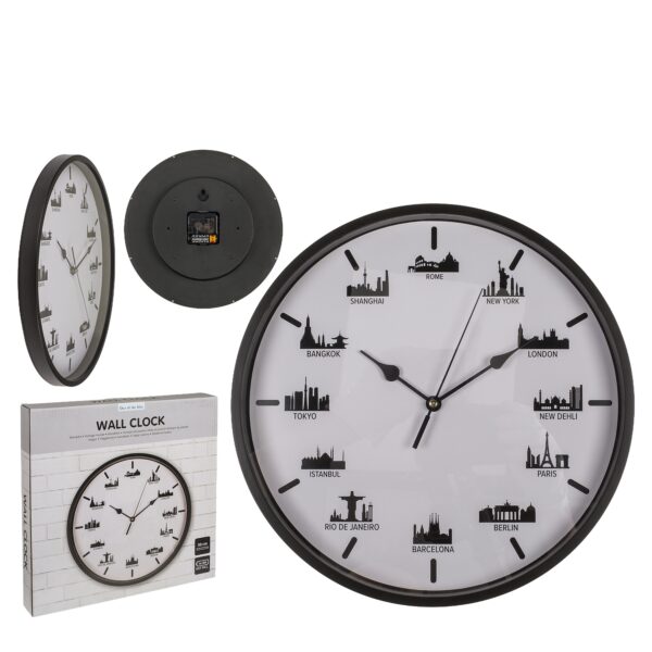 Ρολόι Τοίχου Skylines Λευκό/Μαύρο Πλαστικό Φ30cm