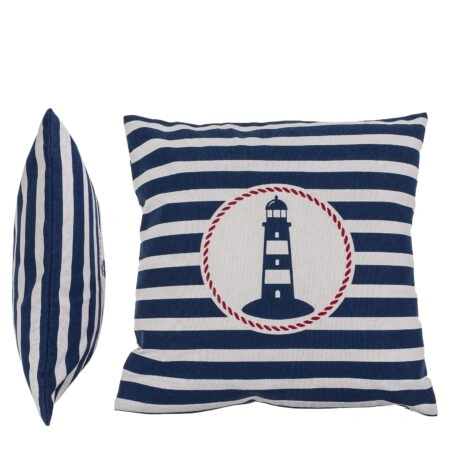 Διακοσμητικό Μαξιλάρι Φάρος Με Φερμουάρ Μπλε/Λευκό 64% Polyester/19% Βαμβάκι/17% Βισκόζη 40x40cm 1Τμχ
