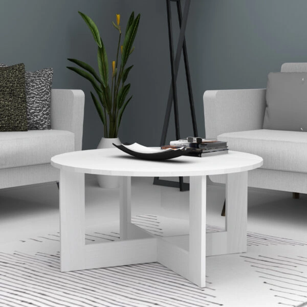 Τραπεζάκι σαλονιού Kati Megapap χρώμα λευκό Ø80x42εκ.
