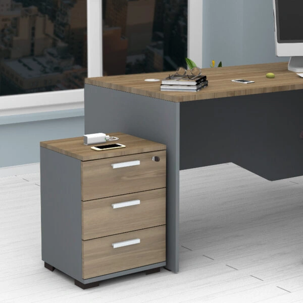 Συρταριέρα γραφείου με κλειδαριά επαγγελματική Venturo Megapap χρώμα ανθρακί - καρυδί 39x40x57εκ.