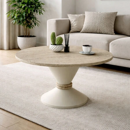 Τραπεζάκι σαλονιού Lepper Megapap χρώμα travertine - sandstone Ø75x39