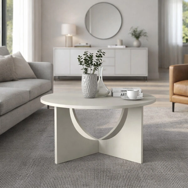 Τραπεζάκι σαλονιού Lemmar Megapap χρώμα sandstone Ø75x36,8εκ.