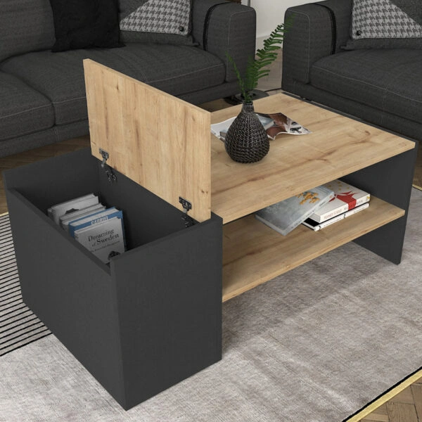 Τραπεζάκι σαλονιού Izia Megapap χρώμα sapphire oak - ανθρακί 110x60x45εκ.