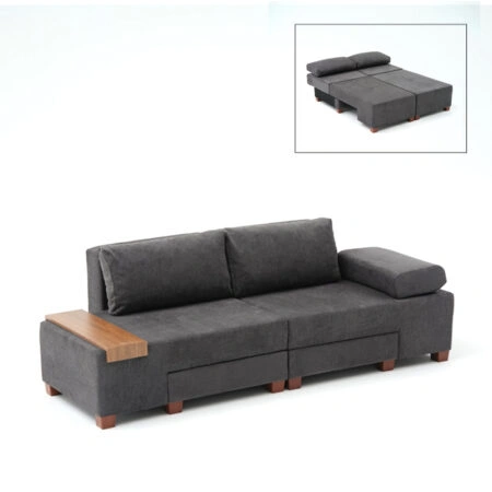 Καναπές - κρεβάτι πολυμορφικός Perenna Megapap τριθέσιος υφασμάτινος χρώμα ανθρακί 233x93x83εκ.