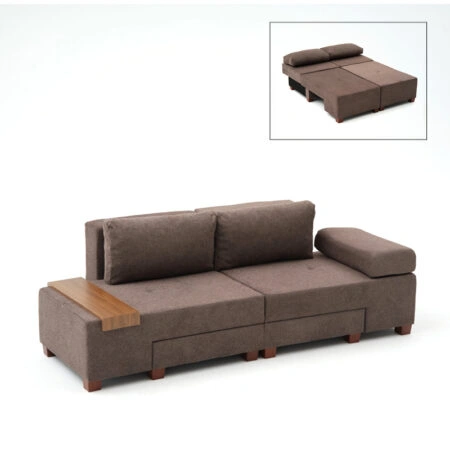 Καναπές - κρεβάτι πολυμορφικός Perenna Megapap τριθέσιος υφασμάτινος χρώμα καφέ 233x93x83εκ.