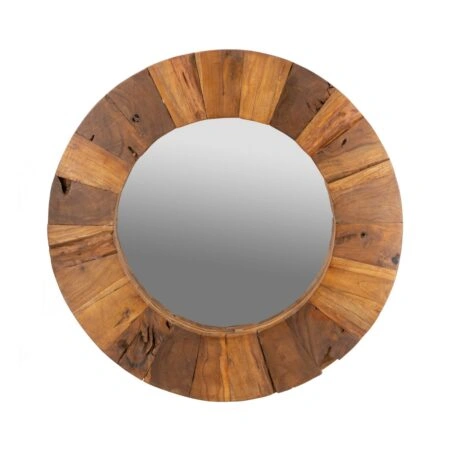 Artekko Woody Καφέ Καθρέπτης Τοίχου από Ξύλο Teak (80x80x6)cm