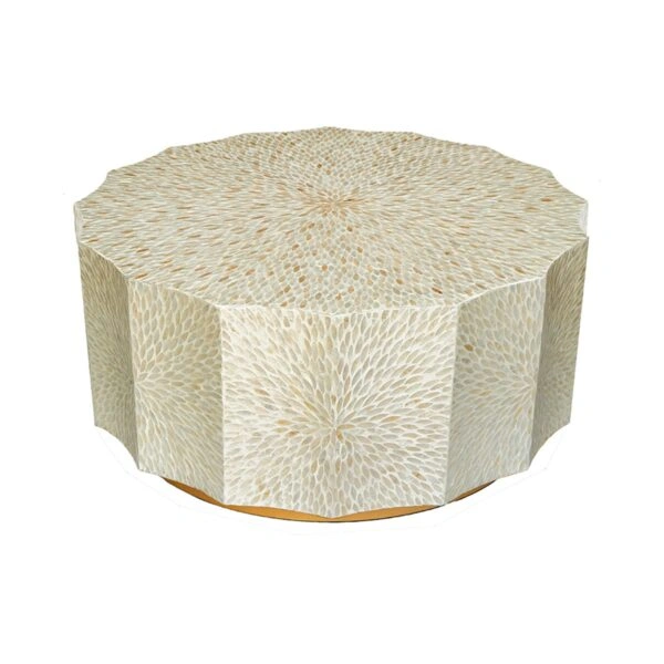 Artekko Ivory Εκρού Τραπέζι Σαλονιού από MDF και Capiz (90x90x40)cm